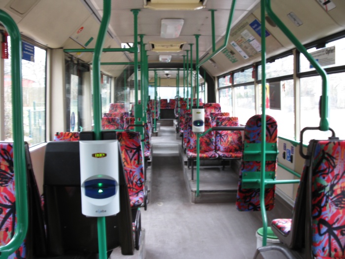 Articulated trolleybus no. 034 of the Austrian type ÖAF Gräf & Stift NGE 152 M17 - front interior view