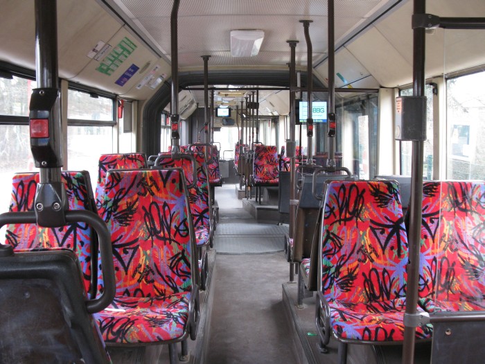 Articulated trolleybus no. 035 of the Austrian type ÖAF Gräf & Stift NGE 152 M17 - back interior view