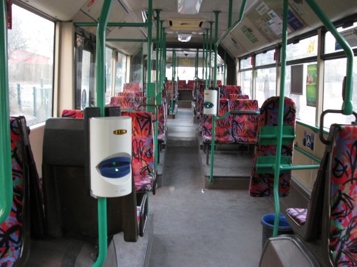Articulated trolleybus no. 036 of the Austrian type ÖAF Gräf & Stift NGE 152 M17 - front interior view