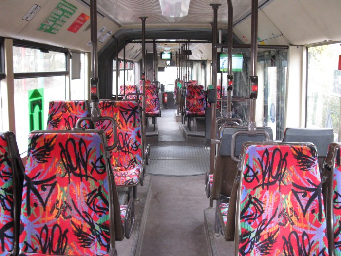 Articulated trolleybus no. 040 of the Austrian type ÖAF Gräf & Stift NGE 152 M18 - back interior view