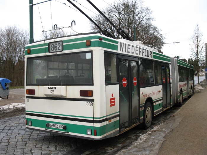 Articulated trolleybus no. 038 of the Austrian type ÖAF Gräf & Stift NGE 152 M18