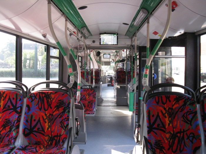Articulated trolleybus no. 059 of the Polish type Solaris Trollino 18 AC - back interior view