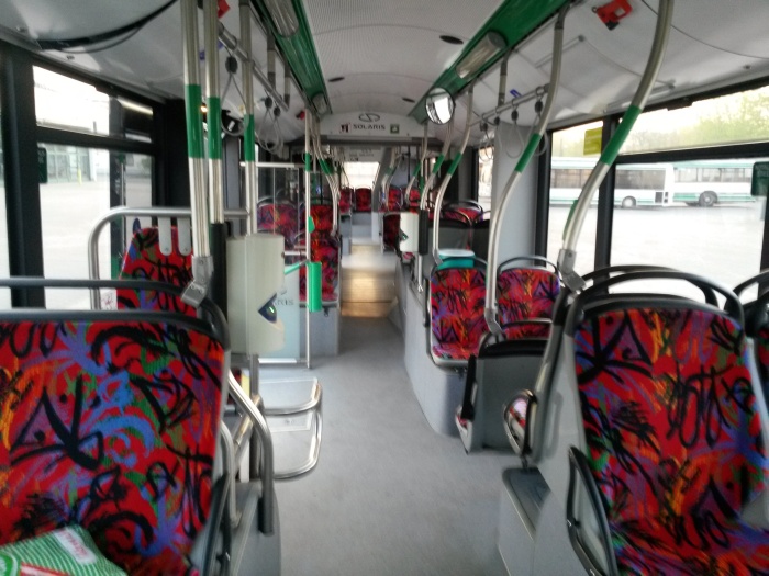 Articulated trolleybus no. 060 of the Polish type Solaris Trollino 18 AC - front interior view