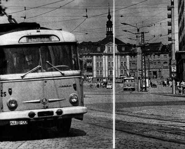 Geraer Obus Nr. 325 Obus später Eberswalder Obus Nr. 31(I) vom tschechischen Typ SKODA 9 Tr14 in Gera
(verschrottet)