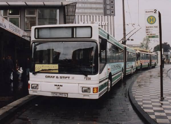 Articulated trolleybus No. 030 of the type Austrian ÖAF Gräf & Stift NGE 152 M17 in Solingen/FRG