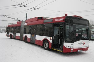 
Gelenkobus vom polnischen Typ Solaris Trollino 18 AC auf dem Betriebshof Eberswalde/Nordend