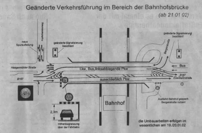 Geänderte Verkehrsführung auf der Eisenbahnbrücke